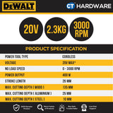 DEWALT DCS331N-XJ CORDLESS JIGSAW 20V | 3000RPM WITHOUT BATTERY AND CHARGER [ BARE UNIT ] [ DCS331N ]
