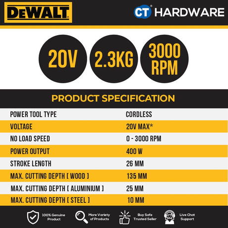 DEWALT DCS331N-XJ CORDLESS JIGSAW 20V | 3000RPM WITHOUT BATTERY AND CHARGER [ BARE UNIT ] [ DCS331N ]
