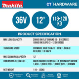 MAKITA DCU604Z CORDLESS POWERED WHEELBARROW 18Vx2 WITHOUT BATTERY AND CHARGER
