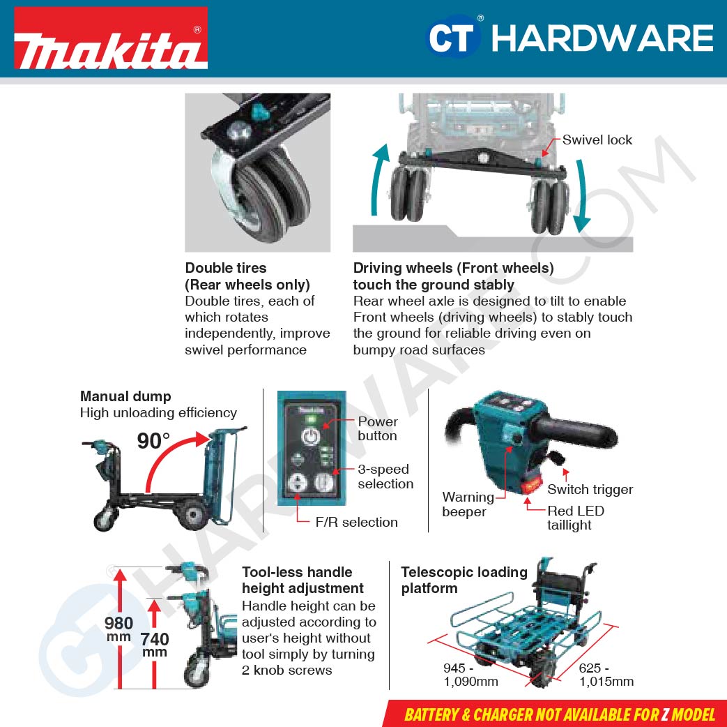 MAKITA DCU604Z CORDLESS POWERED WHEELBARROW 18Vx2 WITHOUT BATTERY AND CHARGER