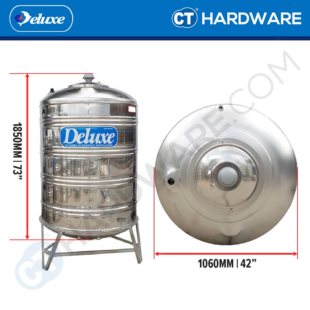 DELUXE CL25K STAINLESS STEEL WATER TANK WITH STAND 1000L | 220 GAL | ROUND BOTTOM