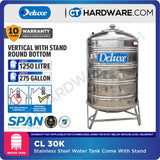 DELUXE CL30K STAINLESS STEEL WATER TANK WITH STAND 1250L ( 275 GALLONS) ROUND BOTTOM