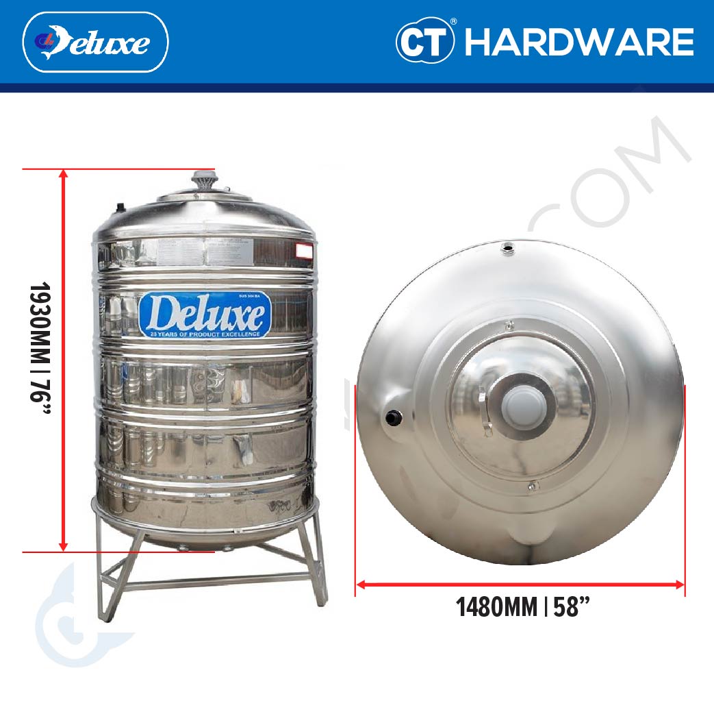 DELUXE CL50K STAINLESS STEEL WATER TANK WITH STAND 2000L ( 440 GALLONS) ROUND BOTTOM