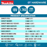 MAKITA DHP487RAJ/ Z CORDLESS HAMMER DRILL 18V 1/2" 13MM 500-1700RPM 40NM