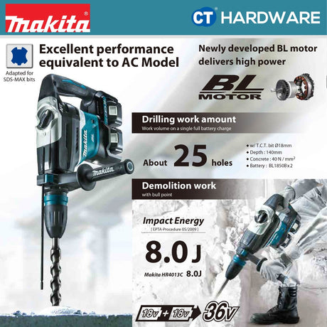 Makita DHR400ZKN Cordless Rotary Hammer 18Vx2 40MM [Set Pack with 5.0Ah Battery]