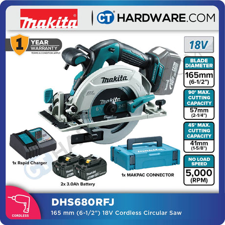 MAKITA DHS680Z 165MM (6-1/2") CORDLESS CIRCULAR (LXT SERIES) 18V 3.0AH 5000RPM 3.1KG