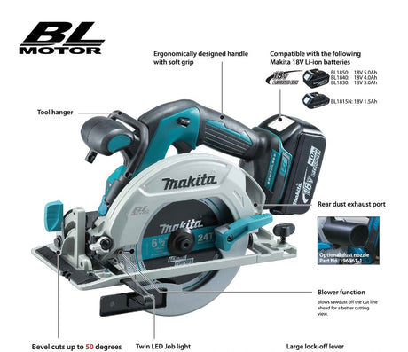 MAKITA DHS680Z 165MM (6-1/2") CORDLESS CIRCULAR (LXT SERIES) 18V 3.0AH 5000RPM 3.1KG