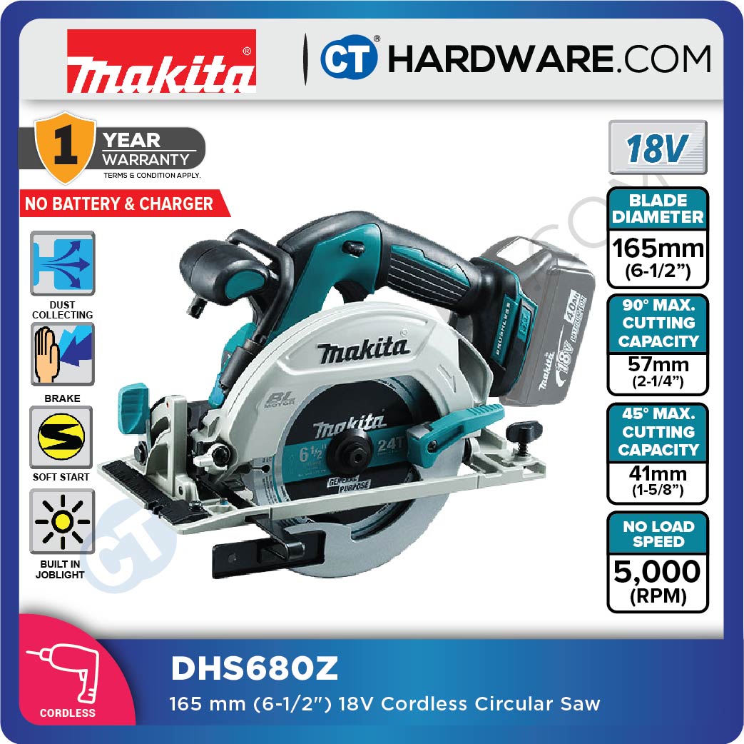 MAKITA DHS680Z 165MM (6-1/2") CORDLESS CIRCULAR (LXT SERIES) 18V 3.0AH 5000RPM 3.1KG