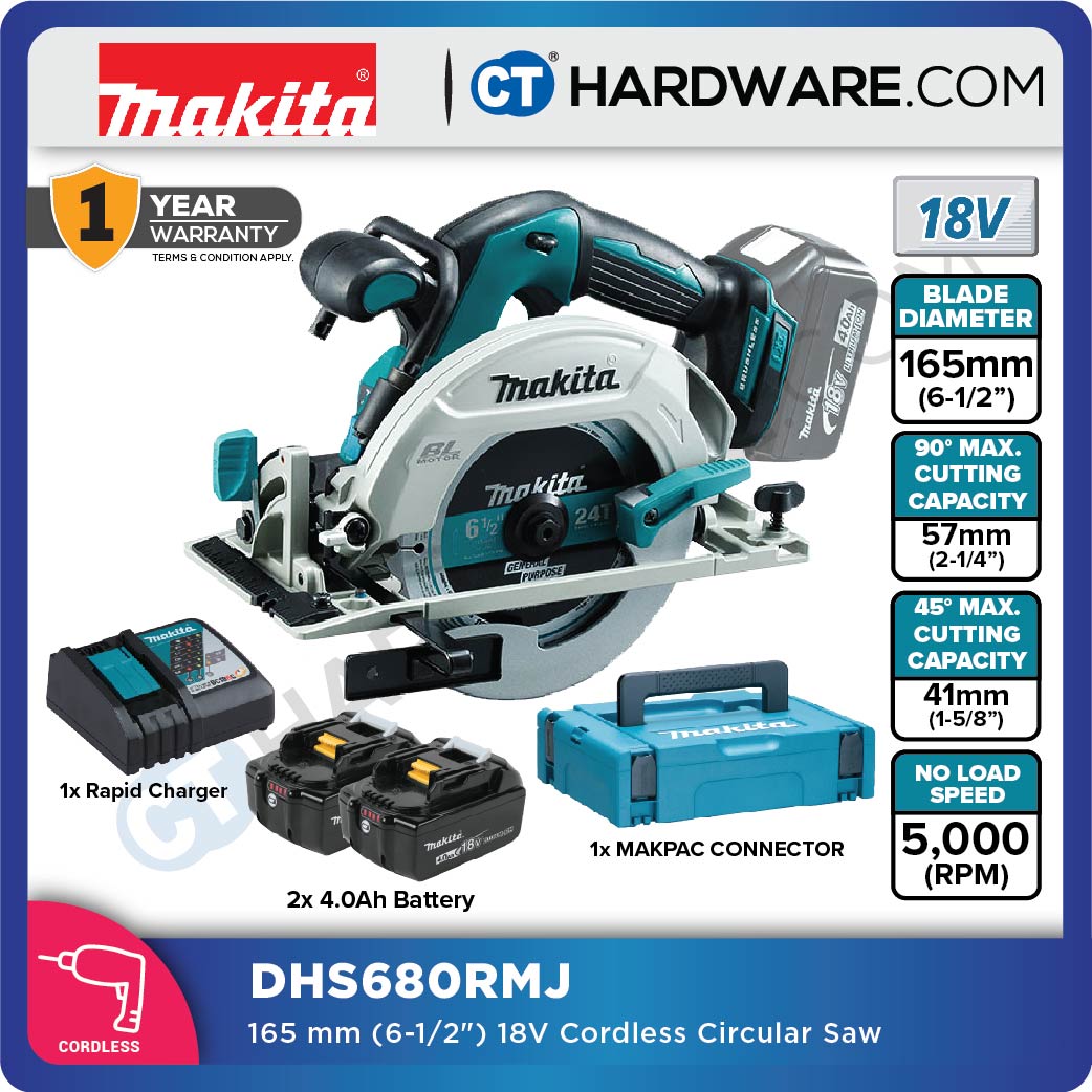 MAKITA DHS680Z 165MM (6-1/2") CORDLESS CIRCULAR (LXT SERIES) 18V 3.0AH 5000RPM 3.1KG