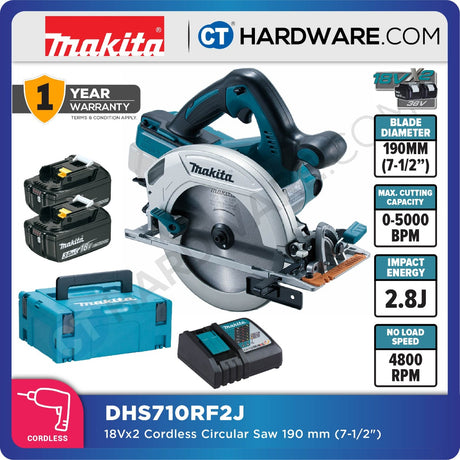 MAKITA DHS710RF2J 18Vx2 CORDLESS CIRCULAR SAW 18V 3.0AH 7-1/2" 4800RPM WITH 2 BATTERY & 1 CHARGER