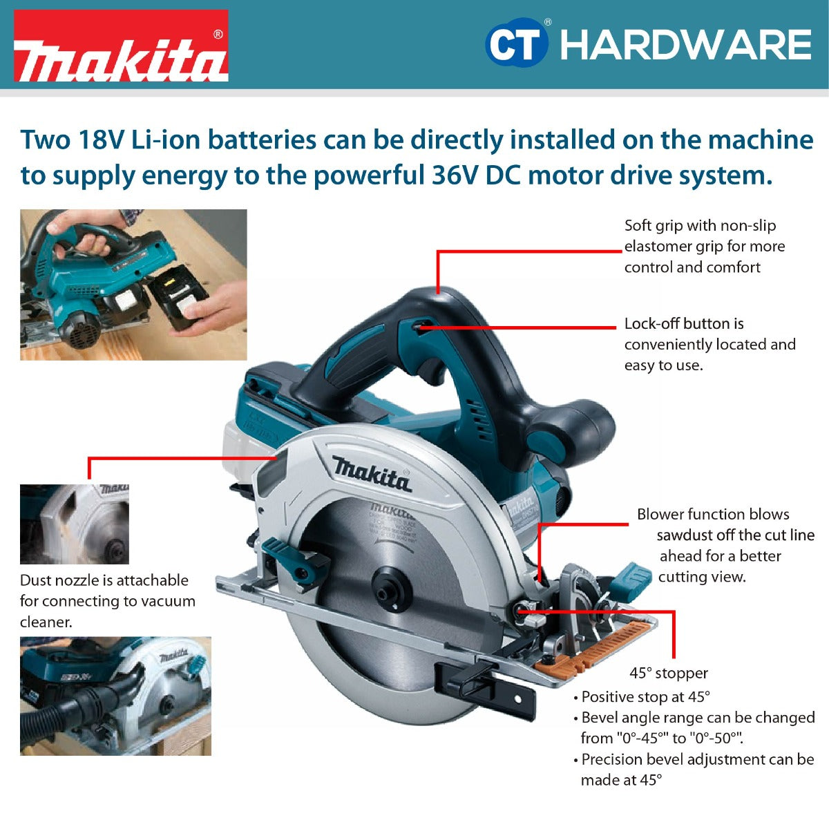 MAKITA DHS710RF2J 18Vx2 CORDLESS CIRCULAR SAW 18V 3.0AH 7-1/2" 4800RPM WITH 2 BATTERY & 1 CHARGER