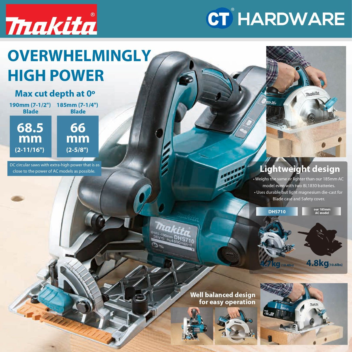 MAKITA DHS710RF2J 18Vx2 CORDLESS CIRCULAR SAW 18V 3.0AH 7-1/2" 4800RPM WITH 2 BATTERY & 1 CHARGER