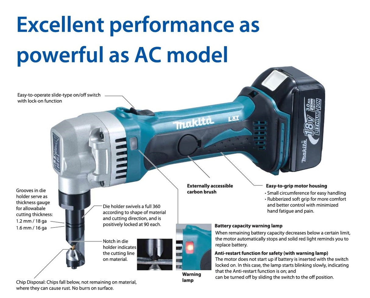 Makita DJN161Z 1.6mm (16Ga) – 18V Cordless Nibbler