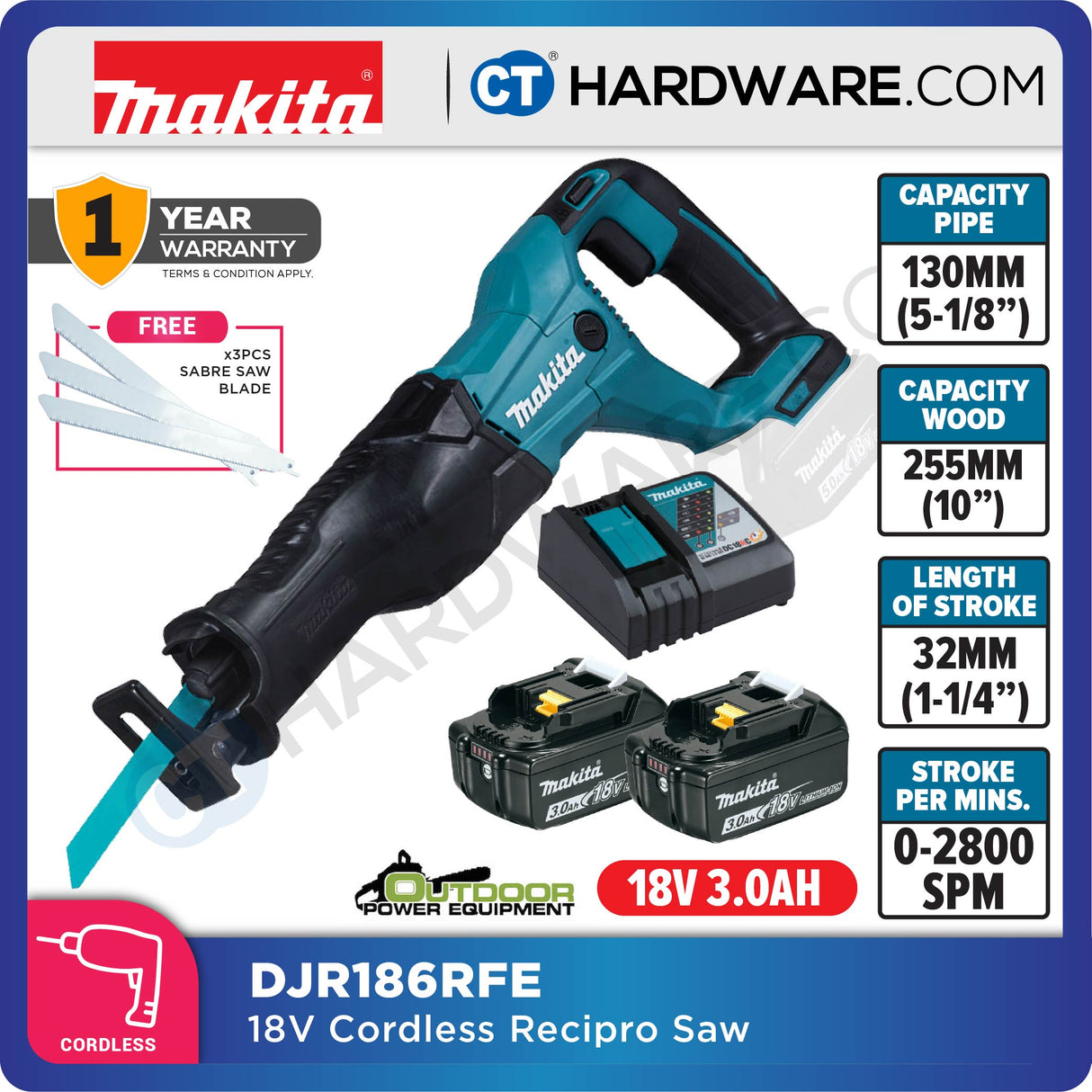 MAKITA DJR186RME/ RFE/ Z 18V CORDLESS RECIPROCAL SAW  (LXT SERIES)