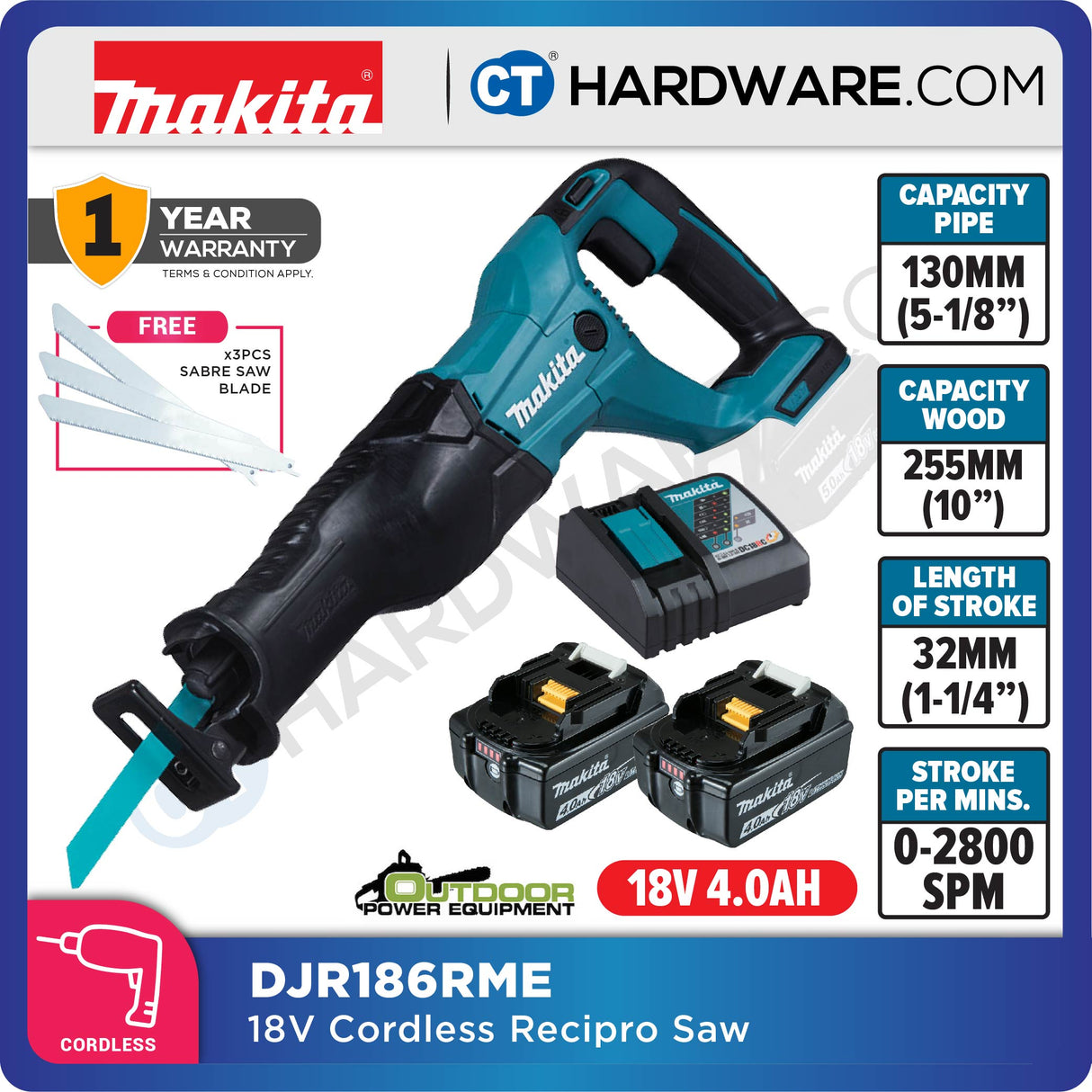 MAKITA DJR186RME/ RFE/ Z 18V CORDLESS RECIPROCAL SAW  (LXT SERIES)