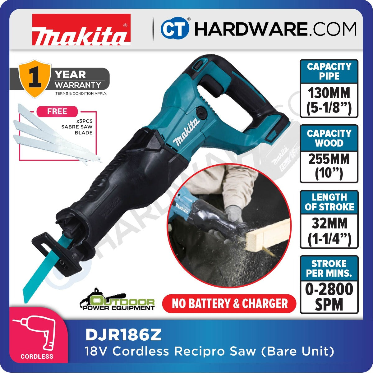 MAKITA DJR186RME/ RFE/ Z 18V CORDLESS RECIPROCAL SAW  (LXT SERIES)