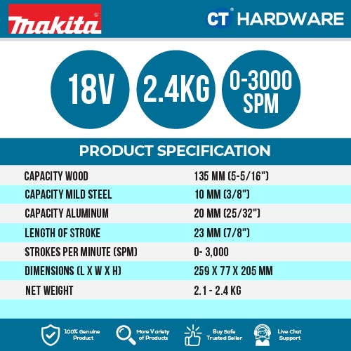 MAKITA DJV184RFJ / DJV184Z CORDLESS JIGSAW 18V | 23MM (7/8") | 3000SPM [ DJV184 ]