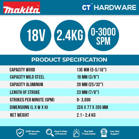 Makita DJV184RFJ/ Z LXT 18V Cordless Brushless Jigsaw 23mm (Body Only | 2-Battery)