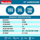 MAKITA DLM230SF / DLM230Z CORDLESS LAWNMOWER 18V | 9"  | 560W | 7000RPM | 20L [ DLM230 ]