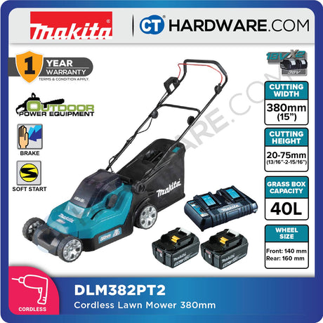 MAKITA DLM382PT2/ CM2/ Z CORDLESS LAWN MOWER 18V X 2 3700RPM GRASS BOX 40L