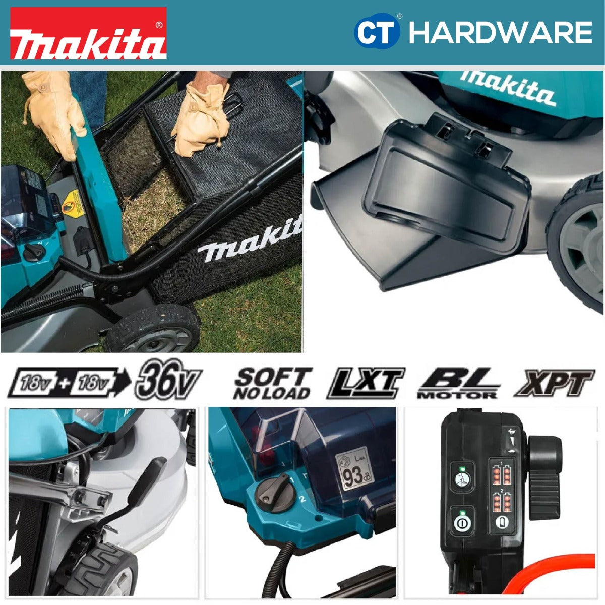 MAKITA DLM532Z CORDLESS LAWN MOWER 18V X 2 2300-2800RPM GRASS BOX 60L WITHOUT BATTERY & CHARGER ( SOLO )