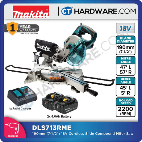 MAKITA DLS713RME/ Z 190MM (7-1/2") CORDLESS SLIDE COMPOUND MITER SAW (LXT SERIES)