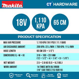 MAKITA DMP181Z CORDLESS INFLATOR 18V 1110KPA 7L/MIN WITHOUT BATTERY & CHARGER