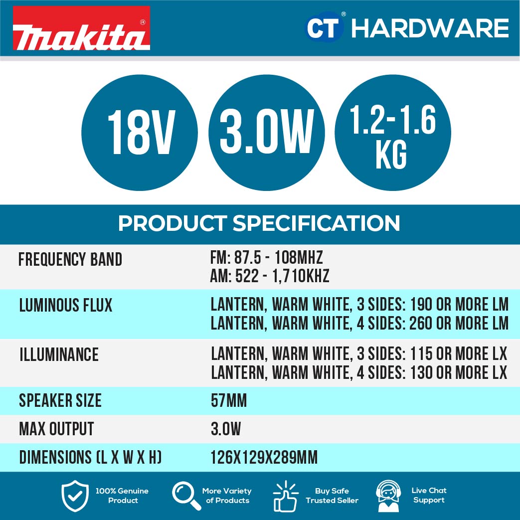 MAKITA DMR055 CORDLESS 18V RADIO WITH LATERN WITHOUT BATTERY AND CHARGER