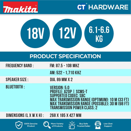 MAKITA DMR300 JOB SITE CHARGER RADIO 18V 12V WITHOUT BATTERY & CHARGER ( SOLO ) BLUETOOTH