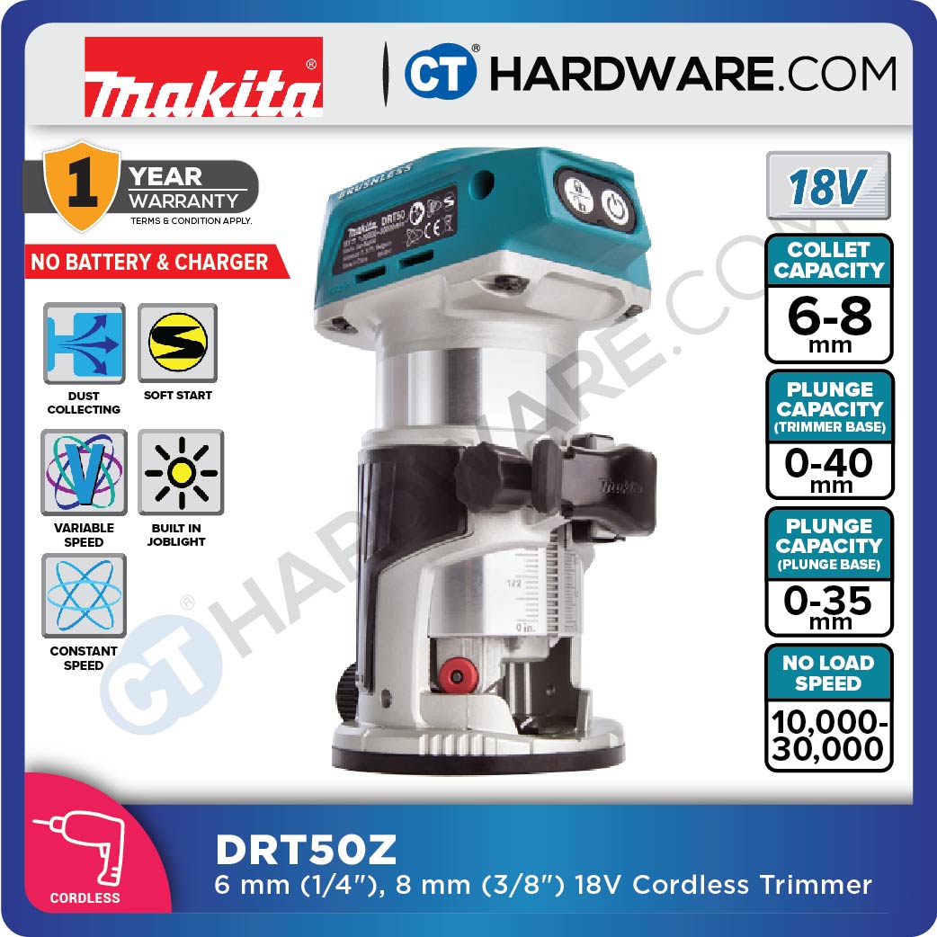 MAKITA DRT50ZCORDLESS TRIMMER 18V 6-8 MM COLLET  Brushless Motor