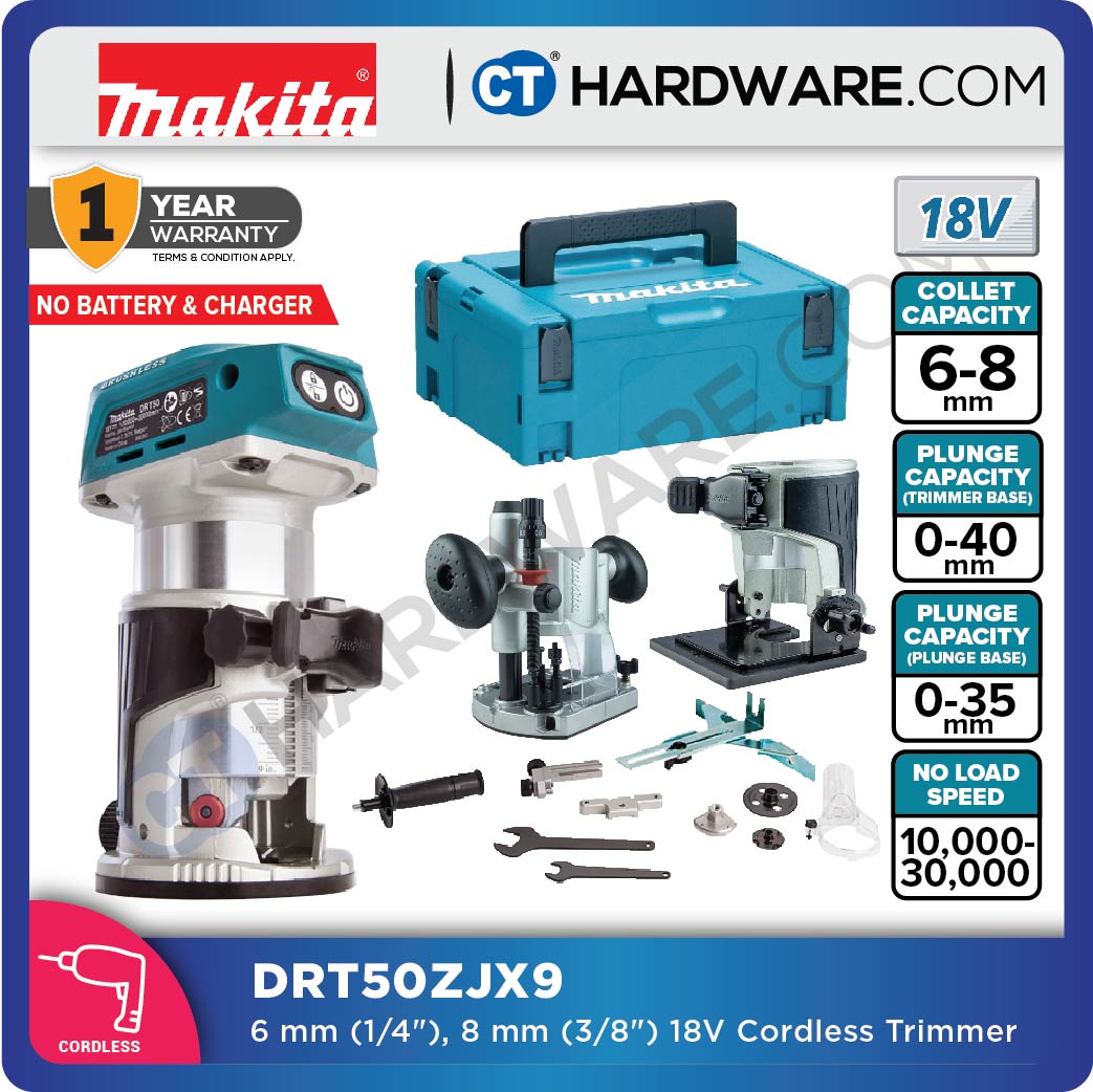 MAKITA DRT50ZCORDLESS TRIMMER 18V 6-8 MM COLLET  Brushless Motor