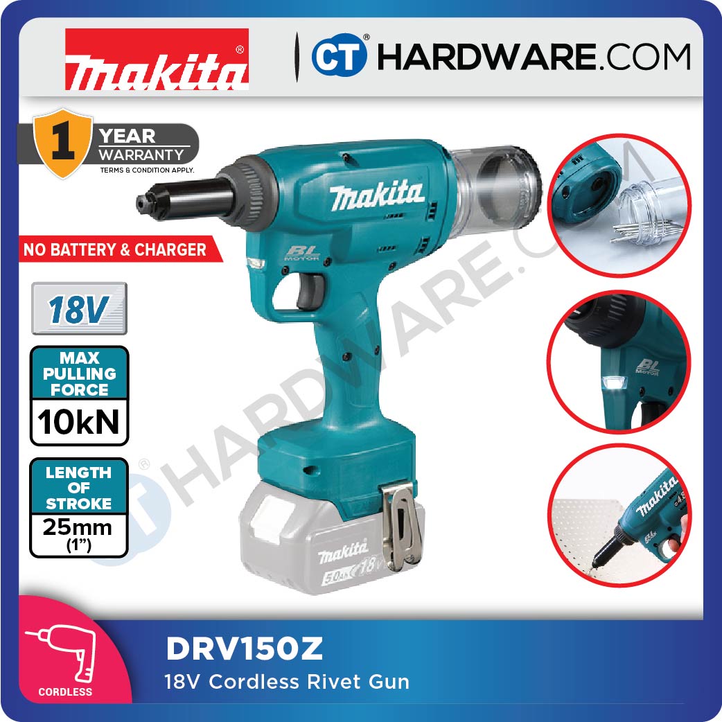 MAKITA DRV150 CORDLESS RIVERT GUN 18V 1" 25MM 10KN WITHOUT BATTERY & CHARGER ( SOLO ) BRUSHLESS MOTOR / XPT