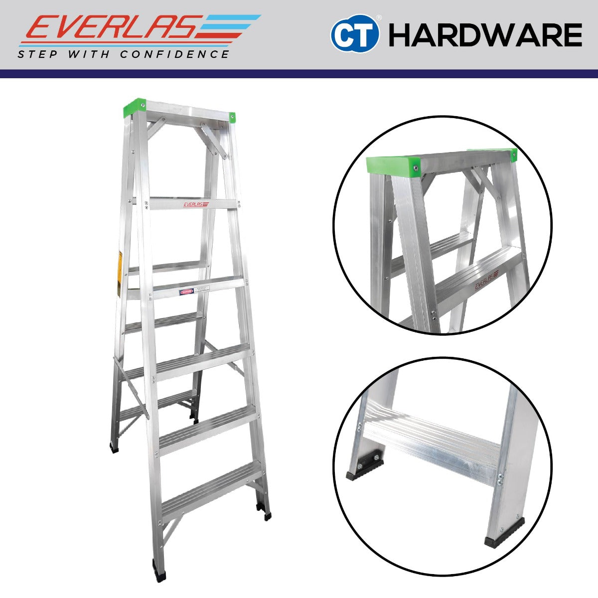 EVERLAS DS DOUBLE SIDED LADDER | STEP FROM 4 TO 16 STEPS | FOR GENERAL HOUSEHOLD TO RENOVATION WORKS