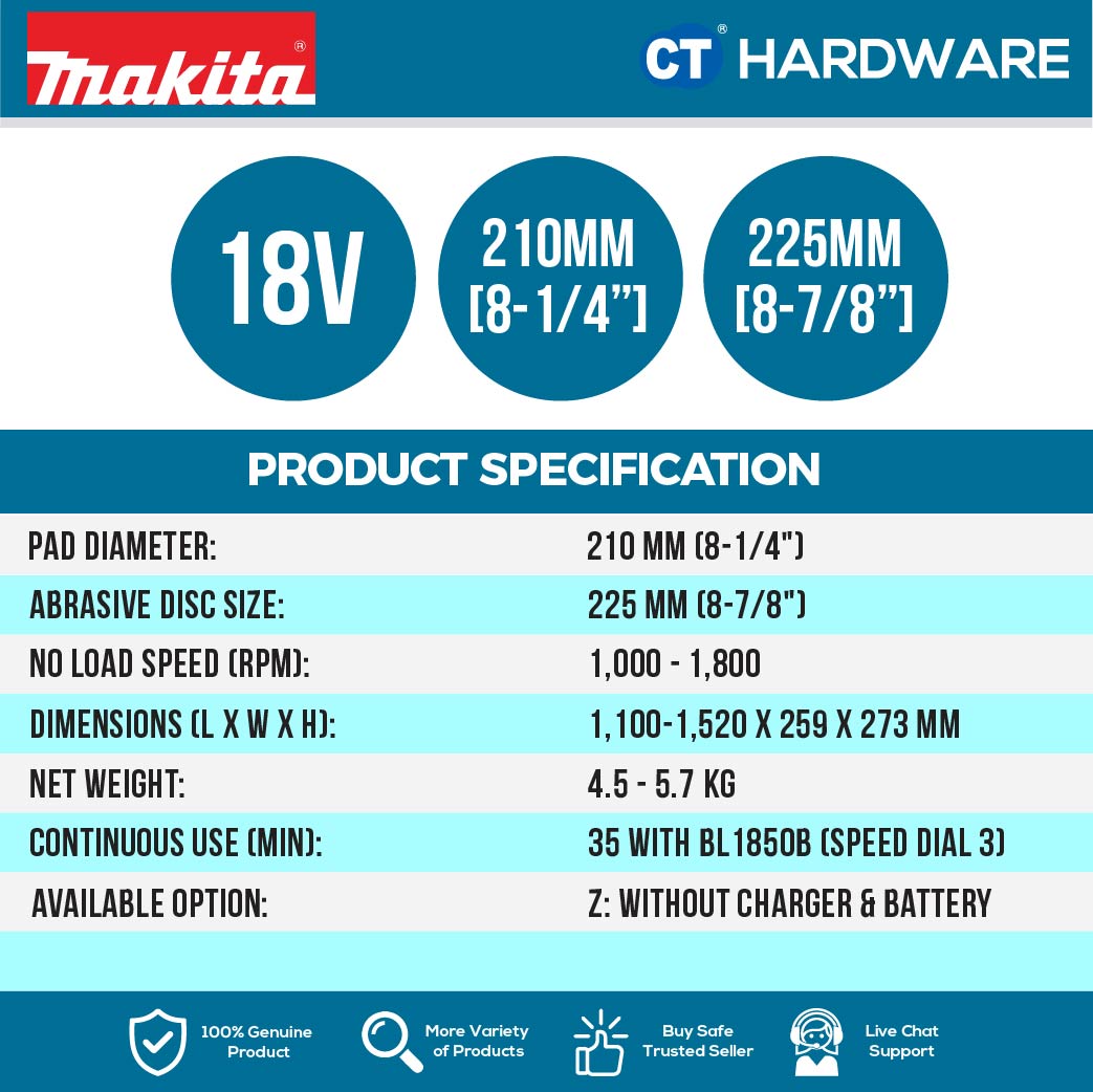 MAKITA DSL801Z CORDLESS DRYWALL SANDER 18V 8-7/8" 1000-1800RPM WITHOUT BATTERY & CHARGER ( SOLO )