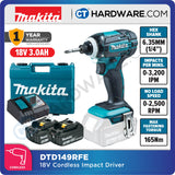 Makita DTD149RFE/ Z 18V CORDLESS IMPACT DRIVER 1/4" 18V 3.0AH 2500RPM 165NM 1.3KG
