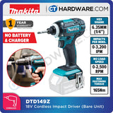 Makita DTD149RFE/ Z 18V CORDLESS IMPACT DRIVER 1/4" 18V 3.0AH 2500RPM 165NM 1.3KG