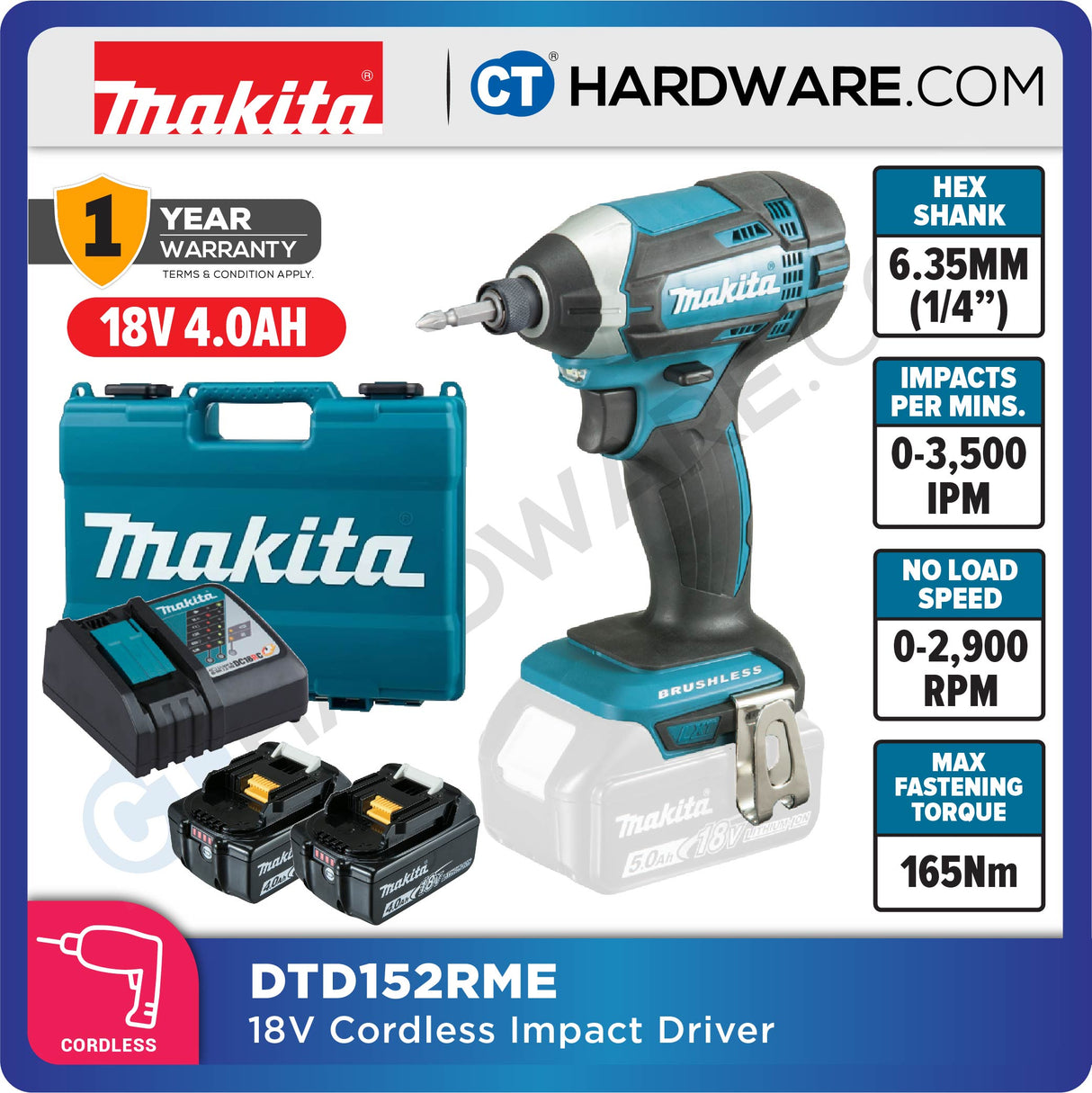 MAKITA DTD152RME 18V XPT Cordless Impact Driver (LXT SERIES)