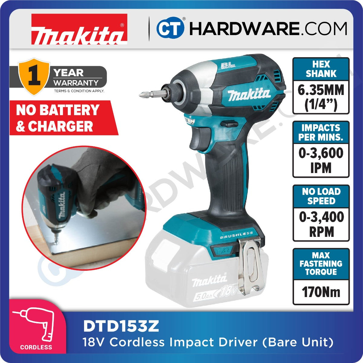 MAKITA DTD153RTE/ RFE/ Z 18V XPT CORDLESS IMPACT DRIVER WITH BRUSHLESS MOTOR (LXT SERIES)