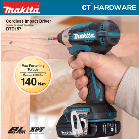 Makita DTD157RAJ/ Z LXT 18V Cordless Brushless Impact Driver 1/4" 155NM (Body Only | 2-Battery)