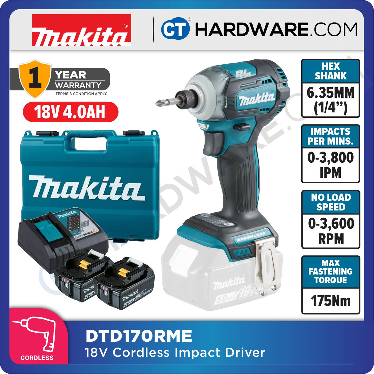 MAKITA DTD170RME/ RFE/ Z 18V XPT CORDLESS IMPACT DRIVER (BRUSHLESS MOTOR) (LXT SERIES)