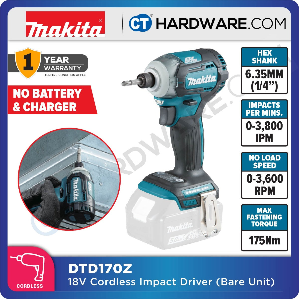 MAKITA DTD170RME/ RFE/ Z 18V XPT CORDLESS IMPACT DRIVER (BRUSHLESS MOTOR) (LXT SERIES)