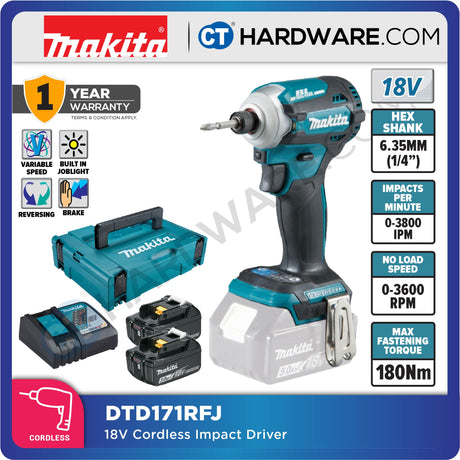 MAKITA DTD171RTJ/ RFJ/ Z 18V Cordless Impact Driver (XPT BL MOTOR)