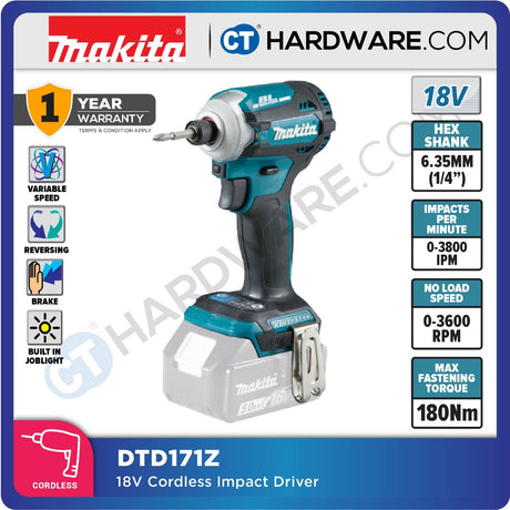 MAKITA DTD171RTJ/ RFJ/ Z 18V Cordless Impact Driver (XPT BL MOTOR)