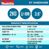 MAKITA DTM52RTJX1 / Z CORDLESS MULTI TOOL 18V 10,000-20,000 OPM 1.5-2KG ( AVT SERIES )
