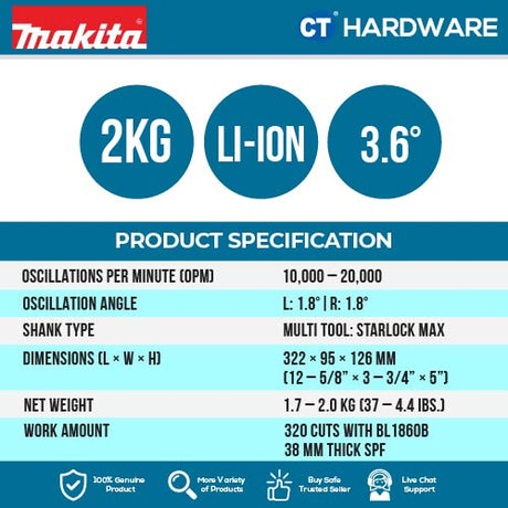 Makita DTM52RTJX1/ Z LXT 18V Cordless Brushless Multi Tool (Body Only | 2-Battery)