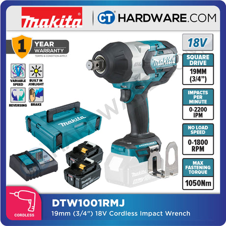 MAKITA DTW1001RTJ/ RMJ/ RFJ/ Z 19MM (3/4'') CORDLESS ANGLE IMPACT WRENCH WITH BRUSHLESS MOTOR (LXT SERIES)
