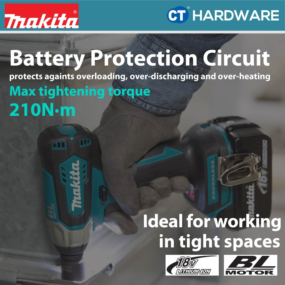 MAKITA DTW181RFE/ Z CORDLESS IMPACT WRENCH 18V 3.0AH 1/2" 2400RPM 210NM WITH 2 BATT & 1 CHARGER ( BL MOTOR )