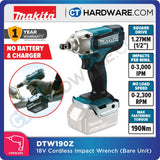 Makita DTW190RFX2 Cordless Impact Wrench 18V | 190Nm | 1/2" Square Drive | With 2x 3.0Ah Batteries + DC18RC Charger