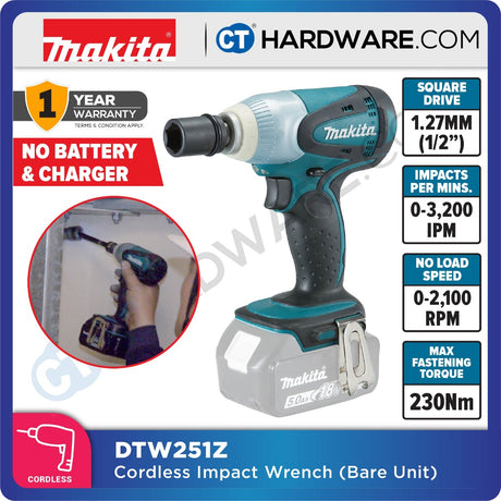 MAKITA DTW251RME/ RFE/ Z 18V 1/2-inch 230Nm Cordless Impact Wrench (LXT SERIES)
