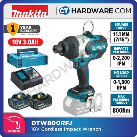 MAKITA DTW800RMJ/ RFJ/ Z 11.1MM (7/16'') CORDLESS IMPACT WRENCH WITH BRUSHLESS MOTOR (TOOL ONLY) (LXT SERIES)
